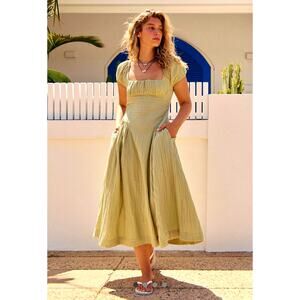 Free People Ciara Pucker Check Midi Dress Washed Sage Size M